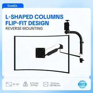 CABINET MONITOR ARM — Upside-Down Mount with L-Shaped Columns, Flip-Fit Design, 15-32", 17.6lbs, Quick VESA, C-Clamp, Cable Management,Gaming & Home Office Adjustable Monitor Stand