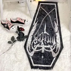 Gothic Style Halloween Carpet, Dark Coffin Design Rug, Reflective Fabric, Durable Short Pile, Easy to Clean, Perfect for Living Room & Bedroom