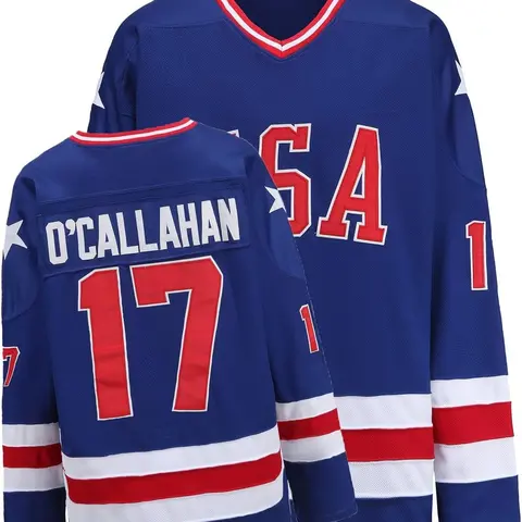 Male Miracle Movie Hockey Jersey, Stitched Letters & Numbers, Blue, S-XXXL, Athletic Breathable Polyester Mesh, Long Sleeves, for Daily Life & Jersey Parties