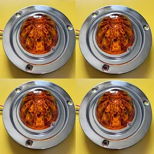 4Pcs Glass Watermelon Lights and Bunk Adapter Stainless Steel Round Marker Light Bezel Cover for Enhanced Visibility