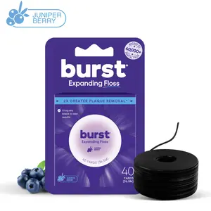 Juniper Berry Expanding Dental Floss - BURST Black Expanding, Stain-Absorbing, Woven Floss, Vegan, Paraben Free, Removes Plaque
