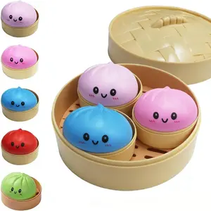 BINOK Dumpling Squishy Toy, Dumpling Squishy Mystery Box, Easter Basket Stuffers, Squeeze Dough Ball Stress Relief Hand Toys with Food Steamer Stretchy Desk Toys (3PC)