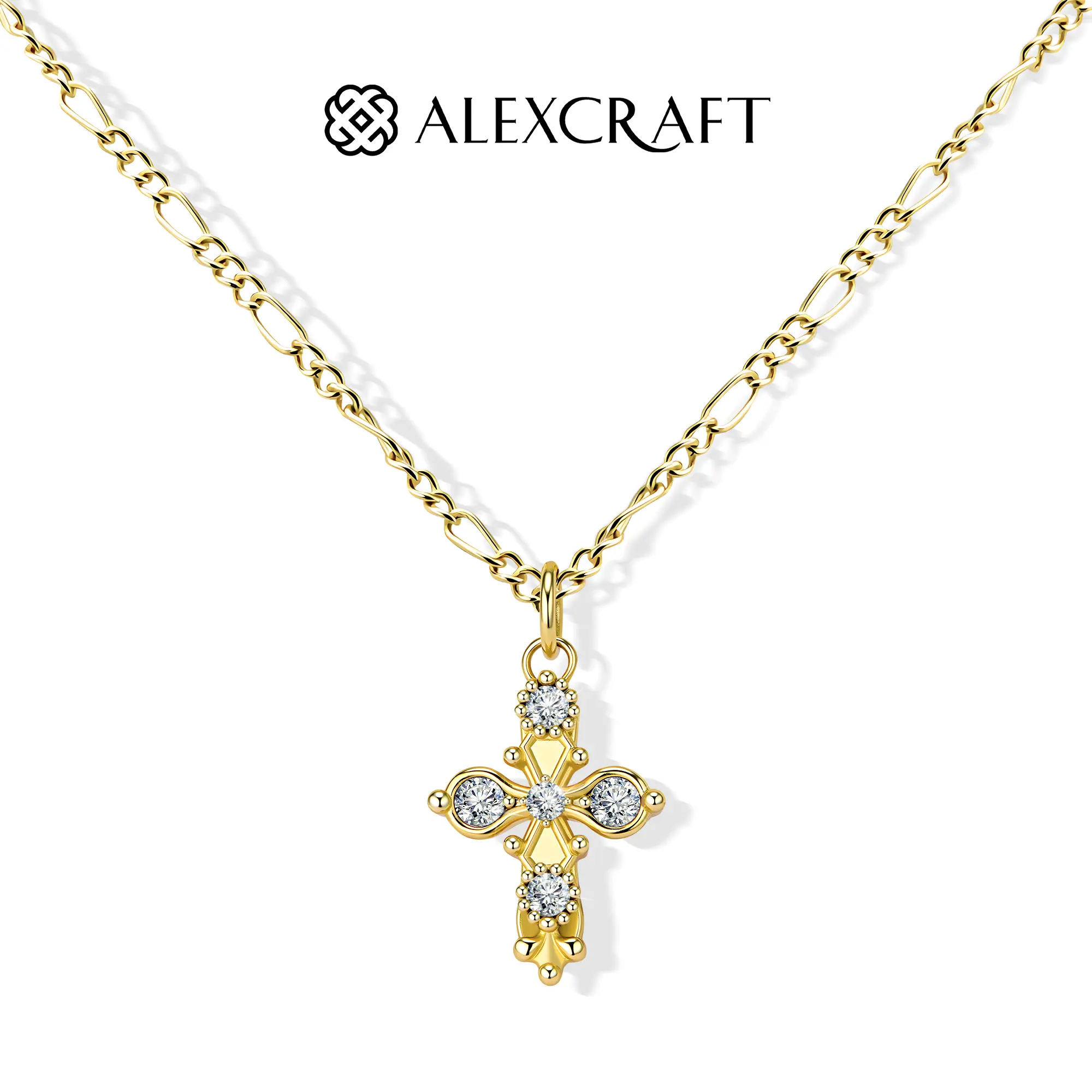 ALEXCRAFT Summer Gifts:14k Gold Cross Necklace, Zircon Cross Pendant, Faith-Based Necklace, Elegant Accessory for Women, Christian Jewelry Gift for Her, AccessoriesWomen summerwins,summerwins