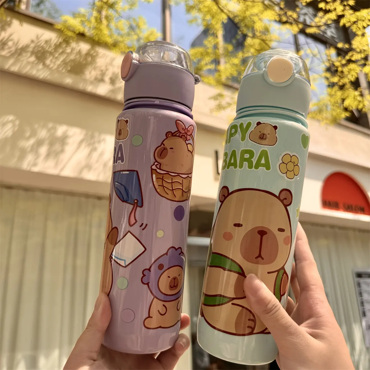 Capybara Theme Reusable Water Bottle 700ML, Portable Drinkware, Cute Design with Handle, Straw, Leakproof & Durable, Ideal for School & Camping, Perfect Gift Idea, Kids, Portable