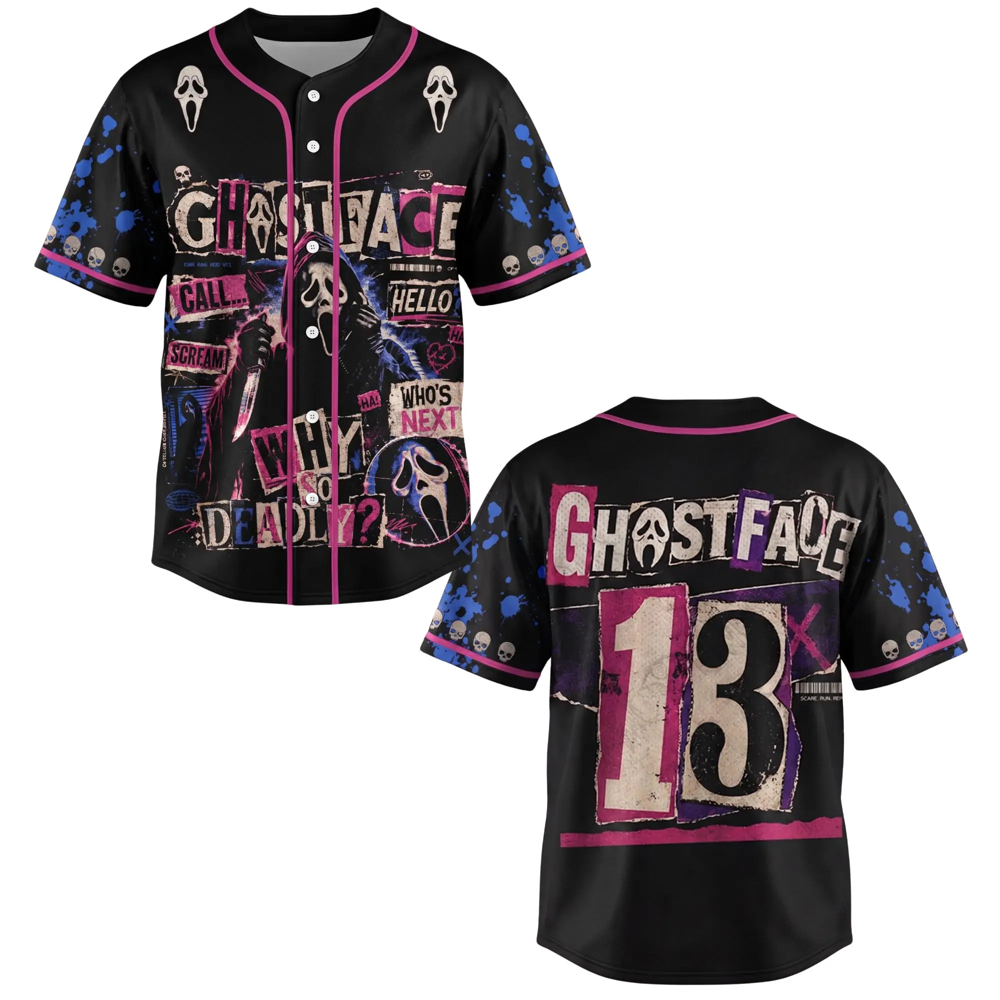 Ghostface Why So Deadly Baseball Jersey, Breathable Streetwear Baseball Jersey, Halloween Movie Themed Jersey, Scream Baseball Jersey
