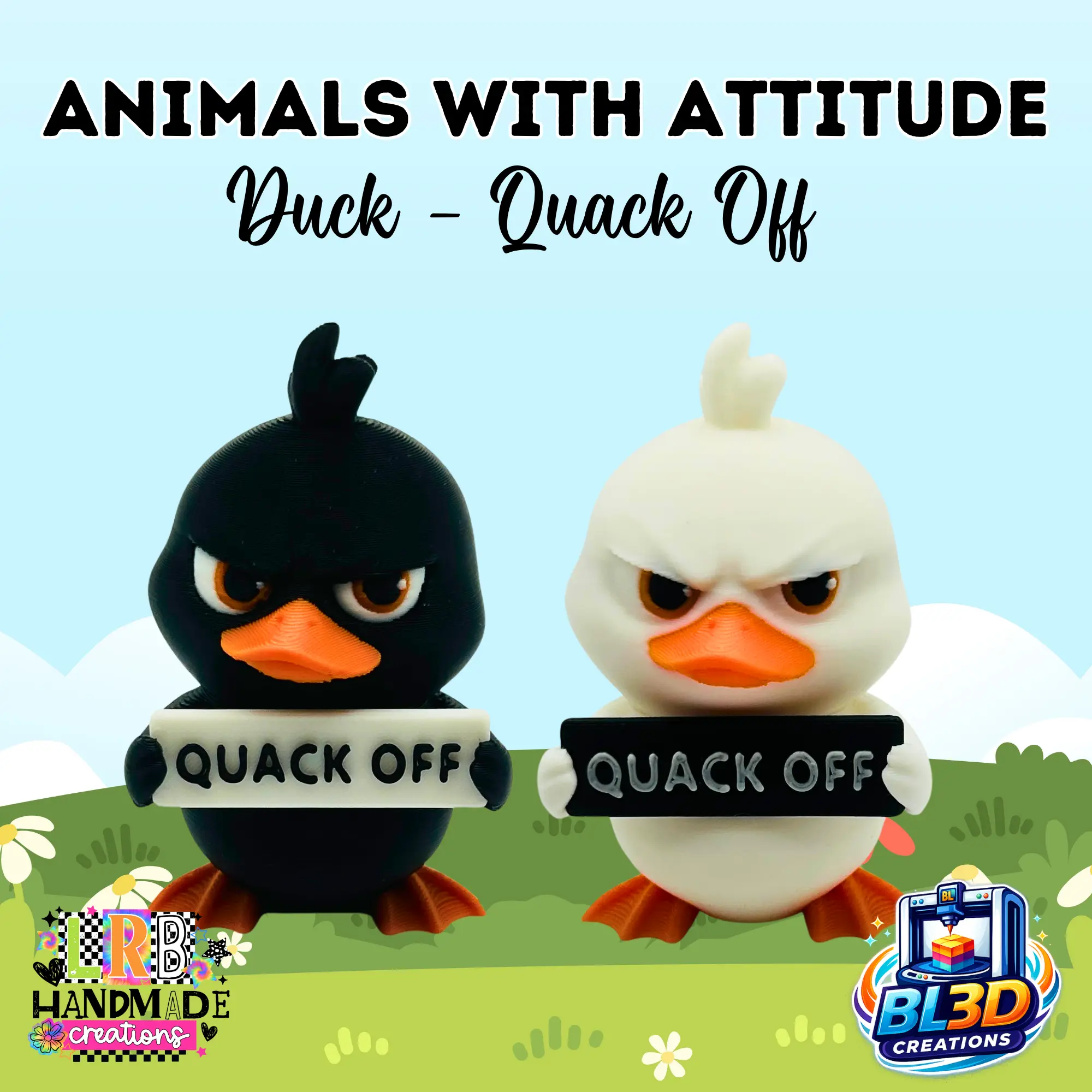 Duck "Quack Off" Animals with Attitude Figurine, Cute 3D Desk Decor, Kawaii Animal Statue, Funny Gift Idea, Office Shelf Decor, Unique Handmade Style Collectible, Mood Humor Figurines