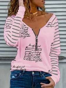 Women's Casual Long Sleeve Striped Print Shirt, Casual Classy Fashion, Fall Winter Fashion Half Button Front Top, Versatile Style