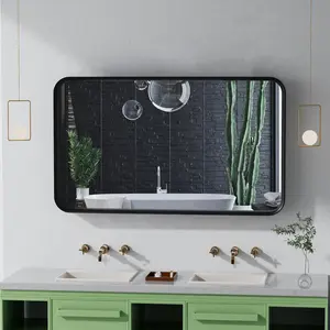 Black Wood Framed Mirror 28 x 48 Inch, Rustic Natural Black Wooden Rectangle Bathroom Vanity Wall Mirror for Farmhouse Boho Decor, 1/4-inch Shatterproof Glass | Waterproof