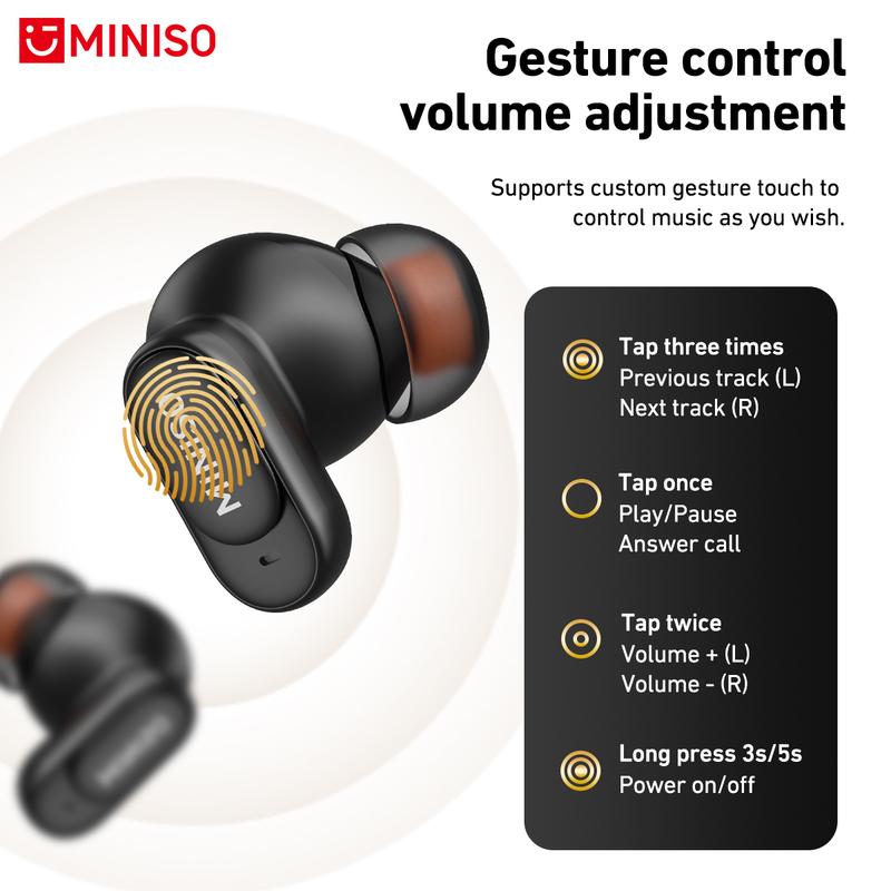 MINISO MS105 Wireless Earbuds Bluetooth 6.0 Earphones, In Ear Earbuds,Waterproof Wireless Earphones, Suitable for Office, Sports, Study and Audio Calls, Built in Microphone, Gaming Bluetooth Headphones