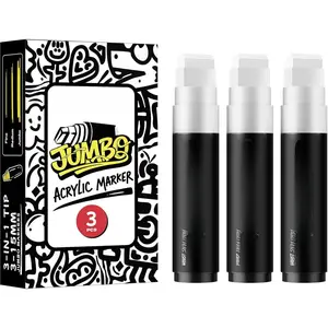 3 count White  Poster Markers, 15MM Thick Permanent  Graffiti Markers, Wide Tip  Marker for Canvas, Posters Board, Fabric, Window, Glass, , Teachers,Banner painting supplies