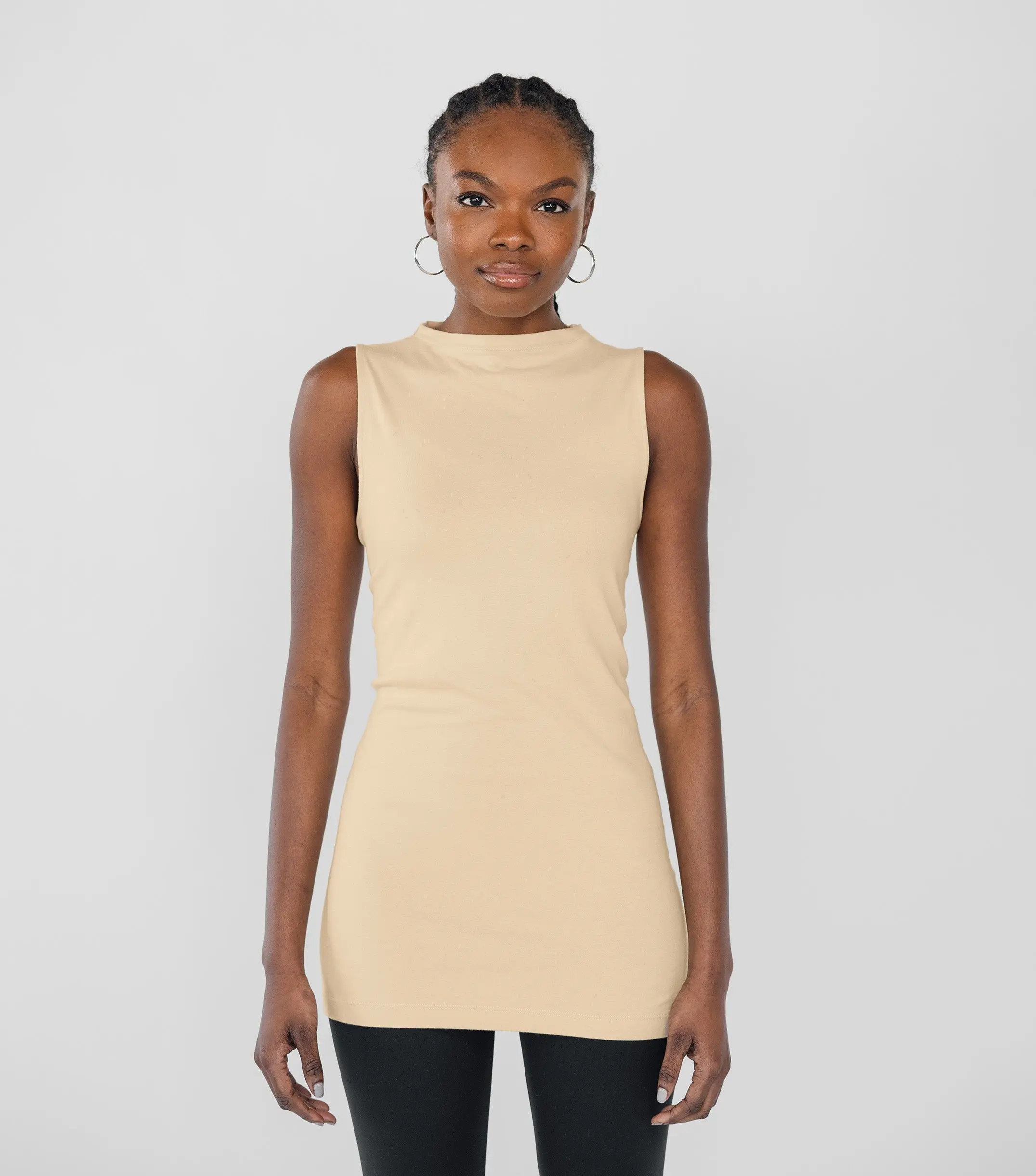 VELA Women's Mock Neck Pima Cotton Blend Tank Top - Breathable, Lightweight, Modest, Close-Fitting, Flattering Cut, Layer-Friendly Casual Sleeveless Basic for Everyday Wear, 3XL Fabric Top