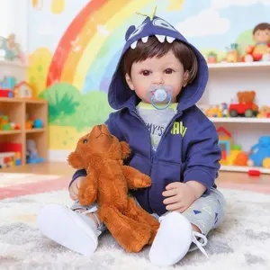 Lucas 24 Inch Giant Reborn Toddler Boy Doll in Blue Monster Outfit 60cm Realistic Baby Doll with Pasted Hair Feeding Playset Magnetic Pacifier Gift