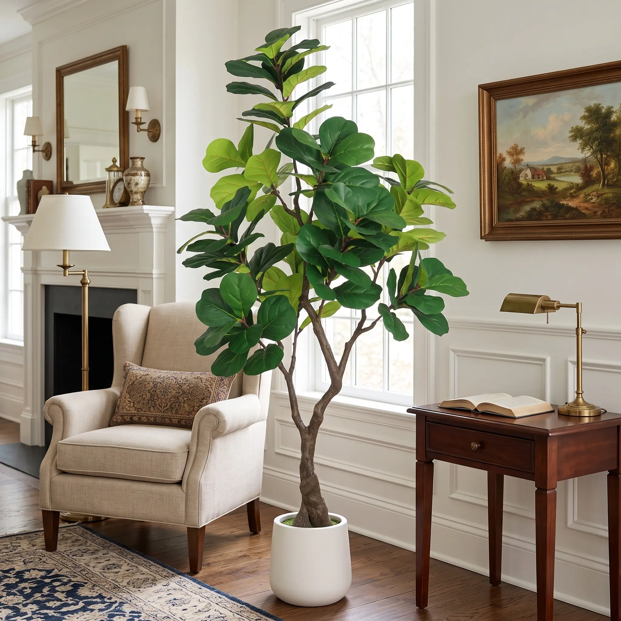 6FT Premium Artificial Fiddle Leaf Fig Tree with Thick Natural Trunk & White Pot - Lifelike Faux Indoor Plant for Home Decor