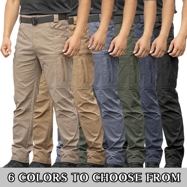 Men’s Tactical Utility Cargo Pants, Casual Menswear with Multiple Zippered Pockets, Stretchy Wear-Resistant Fabric, Plain Outdoor Hiking Work Pants (6 Colors Available)