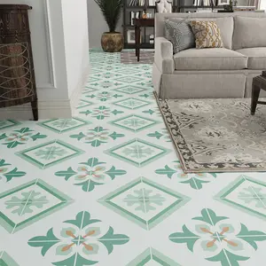 Jeedeson 120″ x 24″ Green Floral Design Floor Tiles, DIY Floor Decoration for Kitchen Bathroom Living Room