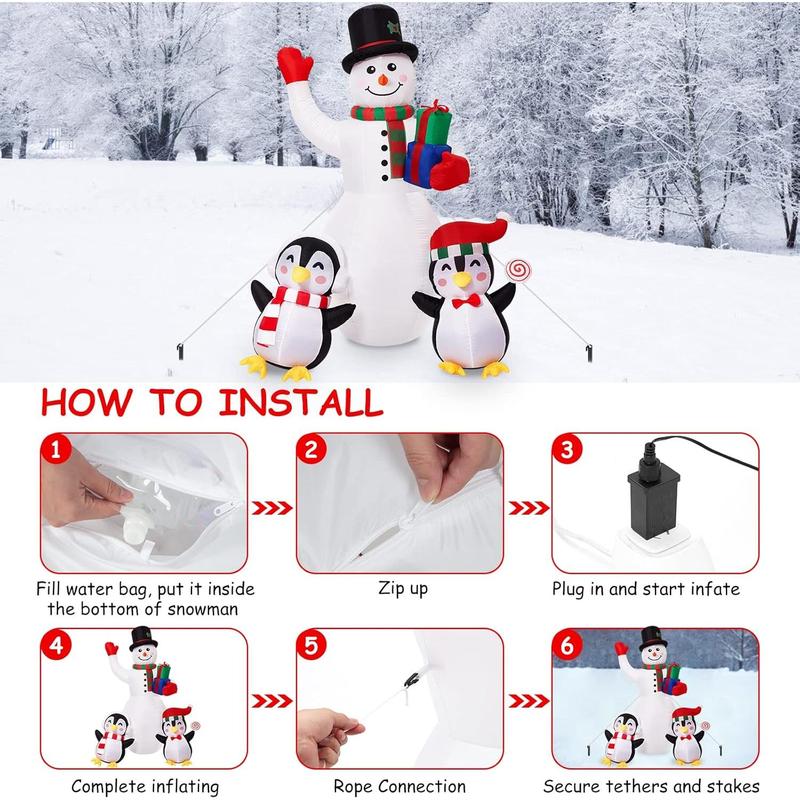 Christmas Inflatables Outdoor Decorations, 8 FT Inflatable Snowman with Penguins, Blow Up Xmas Decorations Clearance Indoor Outdoor Yard Patio Lawn Decor with LED Christmas Lights