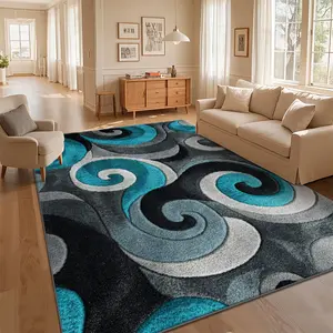 Local Delivery Multi Sizes Velvet Teal Grey Double Layer Curved Swirl Marble Rug Washable Non Slip Boho Farmhouse Runner Nursery Indoor Decor Rug