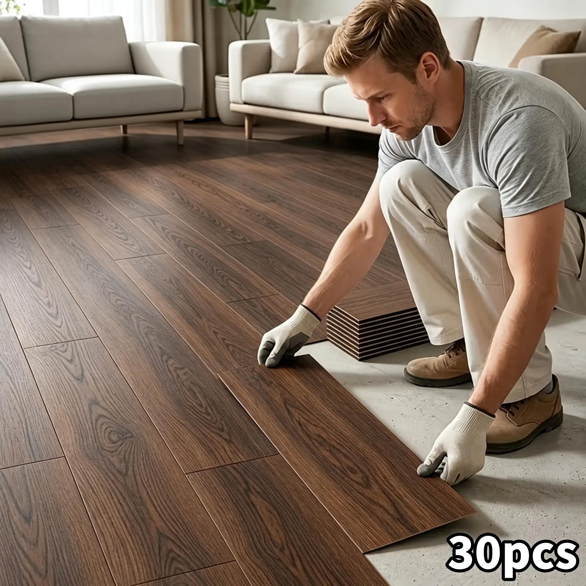 30PCS self-adhesive luxury 3D wood grain floor stickers, made of PVC waterproof and anti slip material, thickened and wear-resistant, easy to clean, suitable for rapid renovation of living rooms, bedrooms, offices, kitchen floors and walls