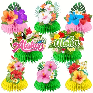 8Pcs Hawaiian Luau Party Decorations Aloha Theme Table Decoration Tiki Honeycomb Centerpieces Tropical 3D Flamingo Table Decorations for Hawaiian Luau Party Birthday Wedding Home Favor