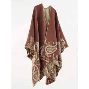 Plus Size V-Neck Geometric Pattern Cardigan - Elegant Open Front Casual Shawl Cape Sweater with Asymmetrical Hem for Women - Perfect for Fall/Winter