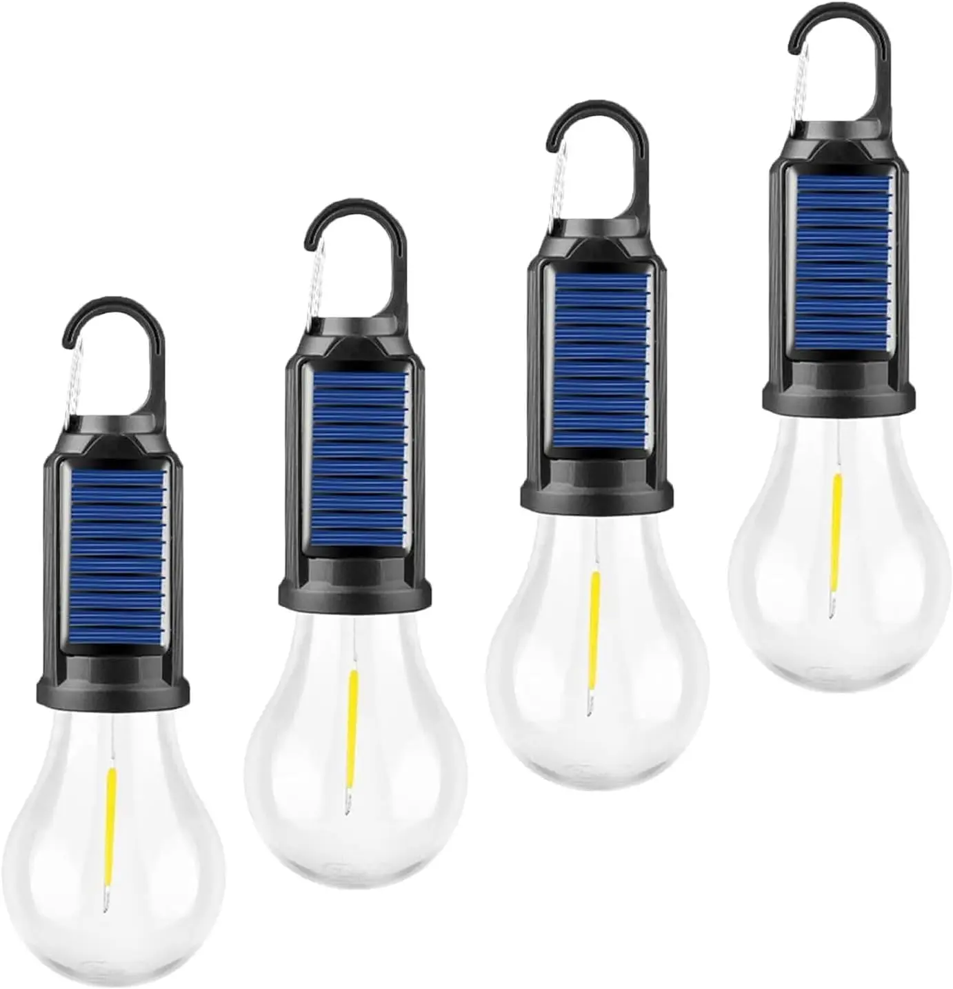 4 Pack, Led Tent Lights  Camping Lantern USB Rechargeable Solar Tent Lights,Outdoor Hanging Light Bulbs with Clip Hook 3 Mode Lighting Warm White outdoorfun Sensor Outdoor Wall Light