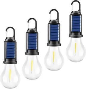 4 Pack, Led Tent Lights  Camping Lantern USB Rechargeable Solar Tent Lights,Outdoor Hanging Light Bulbs with Clip Hook 3 Mode Lighting Warm White outdoorfun Sensor Outdoor Wall Light