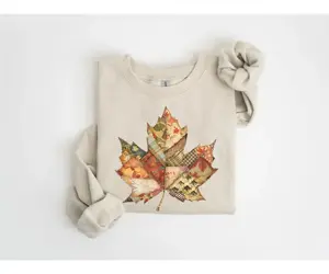 Retro Patchwork Fall Leaf Sweatshirt, Fall Pumpkin Shirt, Spooky Season Sweater, Cozy Cute Women Outfit, Cozy Fall Gift