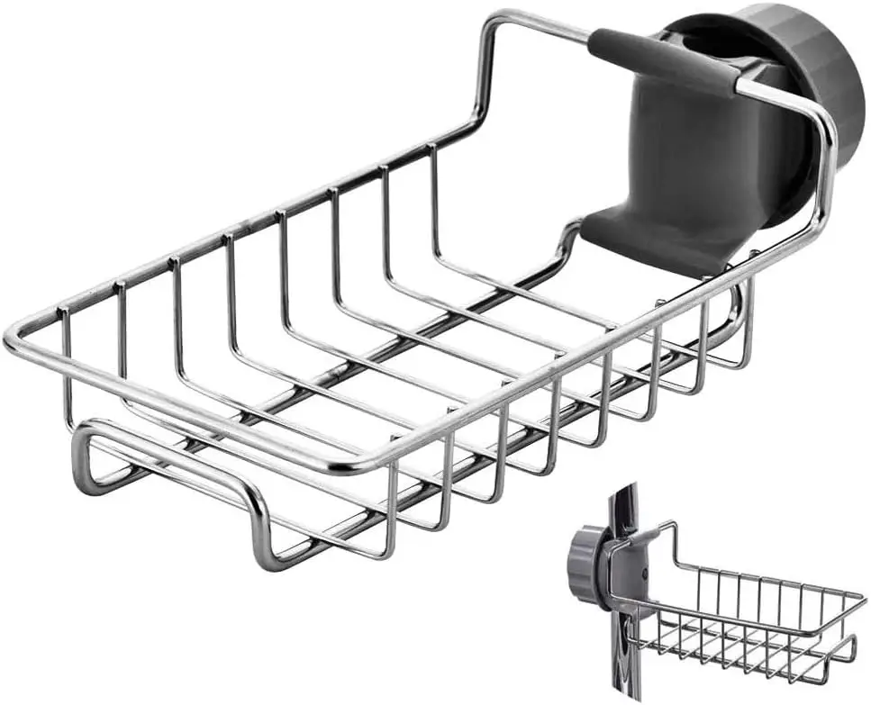 Kitchen Sink Caddy Organizer Over Faucet Sponge Holder, Stainless Steel Heavy Duty Thickening Hanging Faucet Drain Rack for Scrubbers, Soap, Bathroom,