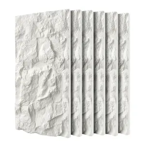 3D Faux Stone Wall Panels, 6 PCS PU Wainscoting, 47.24"*23.62"*2.76" White Marble Rock Stone Texture, Flame-Resistant Lightweight Waterproof for TV Wall Office Living Room