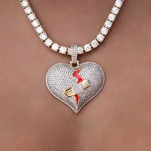 GLD Scars Fade Broken Heart Pendant 18k Yellow Gold Plated Jewelry with Red Enamel & Diamond Yellow Gold Band-Aid - PENDANT ONLY