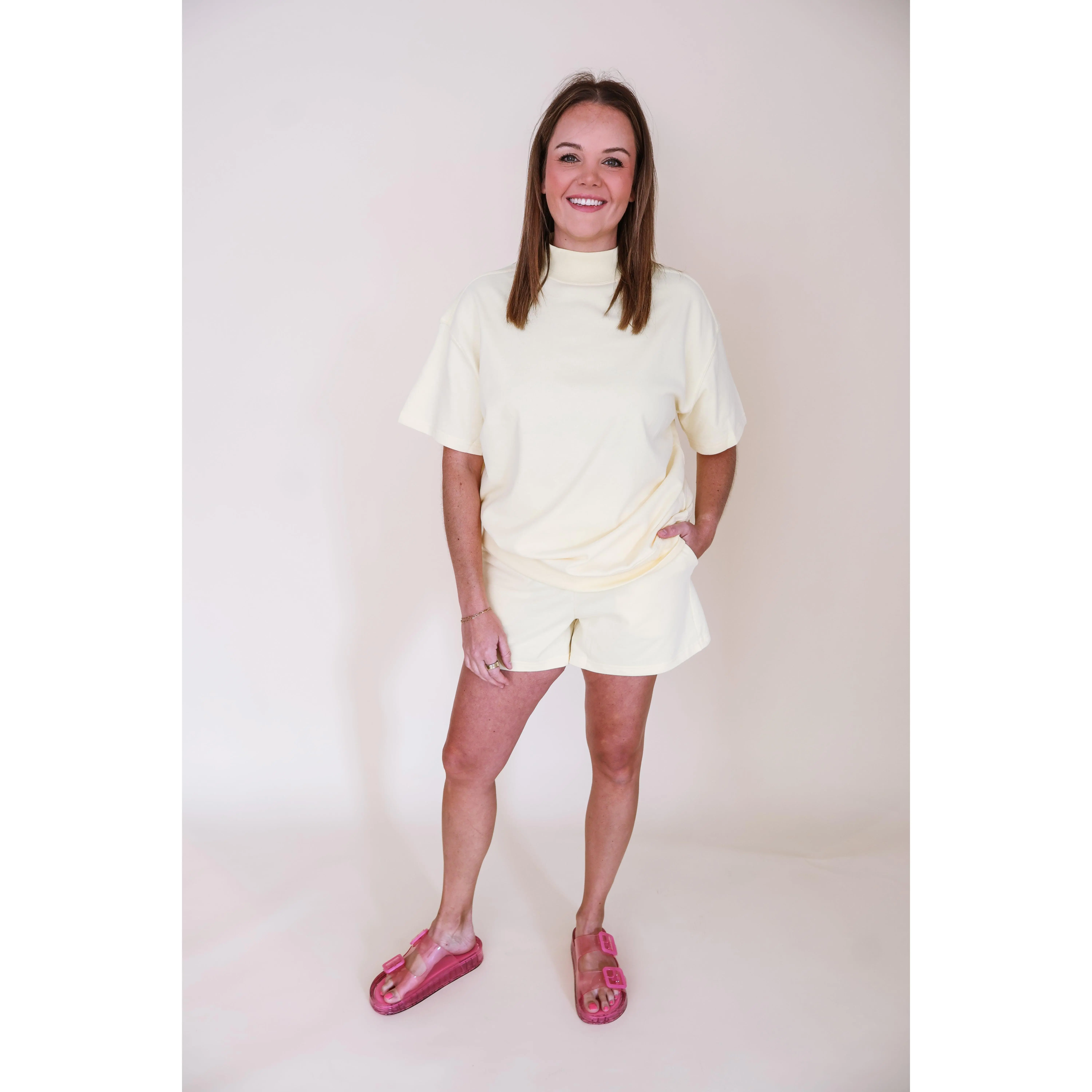 Exclusive Mock Neck Short Sleeve & Shorts Set - Yellow