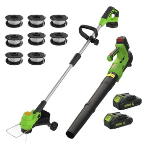 Cordless String Trimmer & Leaf Blower Combo, 12 Inch String Trimmer with Wheel, 550 CFM Leaf Blower, 8 Pcs Line Feed, Lightweight, 4×2.0Ah Batteries, 2 Fast Chargers, 60‑120 Mins Runtime