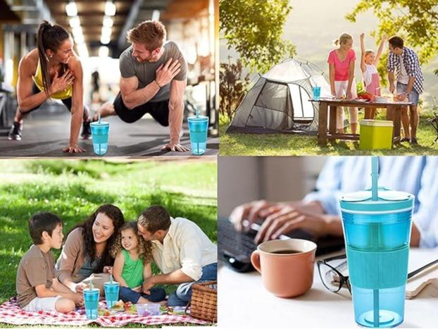 Women Men Snack and Drink Cup Combo All-in-One Tumbler for On-The-Go Blue Pack of 1 with Lid and Straw