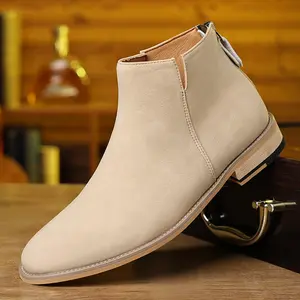 Men's retro casual short boots, solid color, pointed toe, PU upper and lining, rubber sole, with zipper, suitable for hiking and daily wear, all season short boots