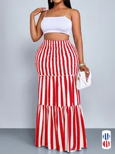 Elegant Striped High Waist Bodycon Mermaid Maxi Skirt, Plus Size Women's Long Dress, Fall Fashion, Fitted Style, All Seasons, Chic