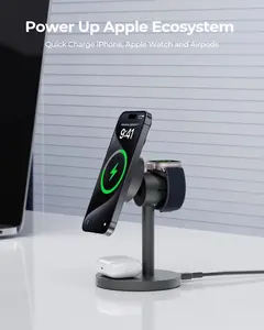 AUKEY 3-in-1 MagSafe Magnetic Phone Watch Earbuds Fast Wireless Charging Station Cable Charger Metal MagFusion Qi2 (LC-MC311) smartnfccase bezosmax mini