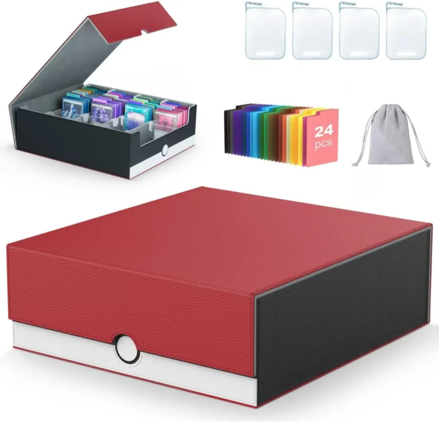 4-Row【3200+】 Trading Card Storage Box, Card Organizer Holder with 24 Dividers, Case Fit for MTG TCG Magic Commander Deck Playing Cards, Deck Box for Sport Card