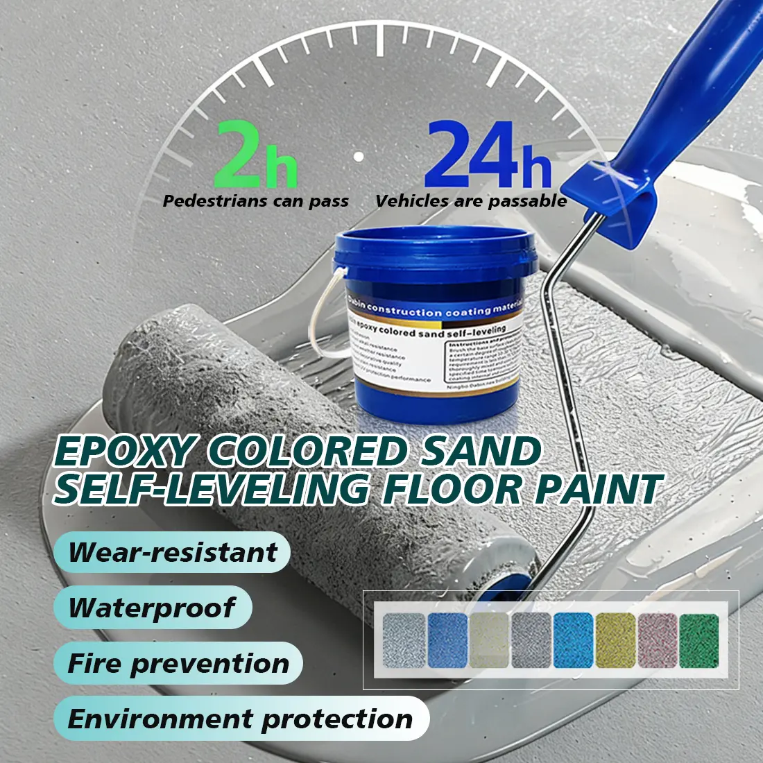 Translucent Epoxy Floor Paint - Non-Toxic, Low-Odor Floor Renovation Solution (4-11kg/1.12-3 gal) That Saves Time, with Epoxy Colored Sand, Bold Gloss Shine, 1.12-3 Gallons