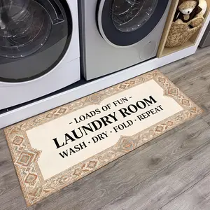 1pc Boho Border Retro Floral Laundry Room Rug Soft and Comfortable Long Rugs Runner Rug Printed Mats Non-Slip Floor Mats Suitable for Kitchen Living Room Bedroom Sink Laundry Room Decorative Carpet Pads