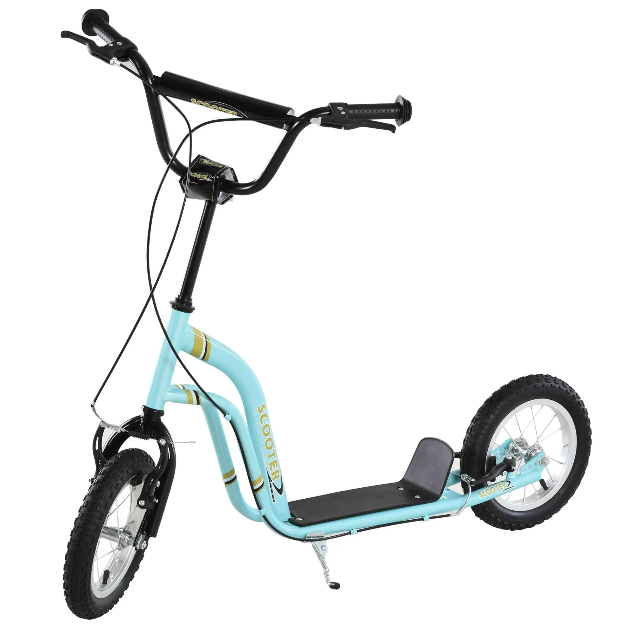 Aosom Youth Scooter Front and Rear Caliper Dual Brakes 12-Inch Inflatable Front Wheel Ride On Toy For  Age 5+, Blue