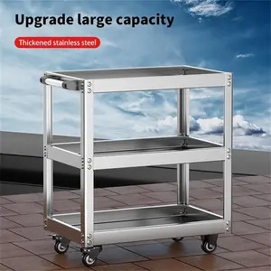 OUDISI Heavy-Duty Steel Folding Trolley Cart - 2-Tier/3-Tier Options, Detachable Tool Box, All-Terrain Wheels, Lightweight Portable Utility Organiser Rack, Durable for Lawn/Garden & Building Use