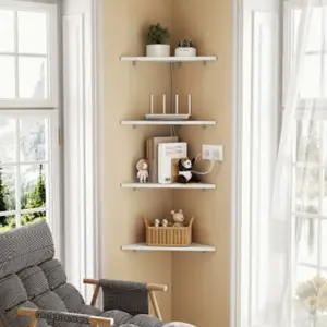 4-Piece Corner Shelf Set, Wall-Mounted Triangle Storage Rack, Living Room Study Wall Decor, Modern Simple Style