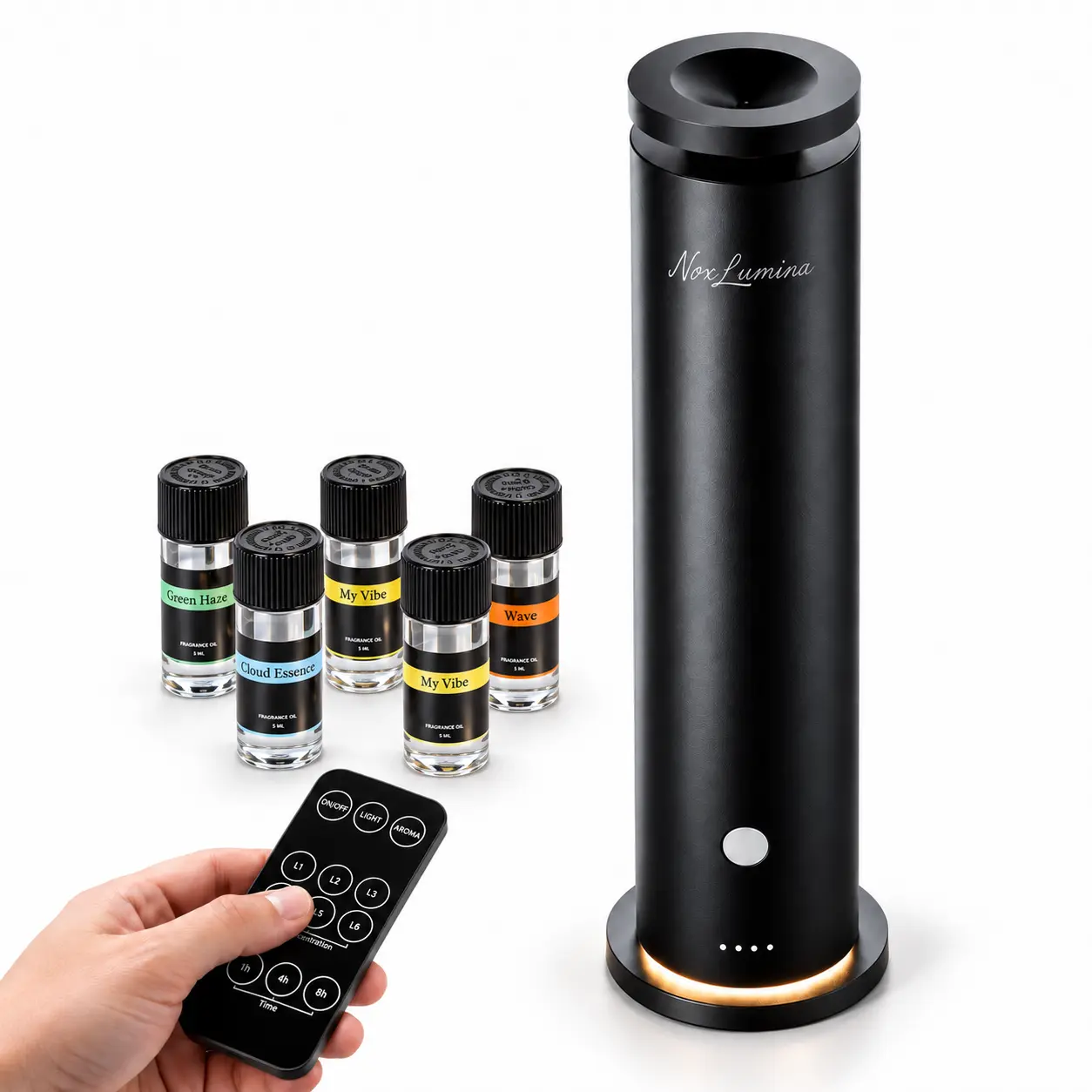 Waterless Scent Diffuser, Cold Air Essential Oil Diffuser for Home, Hotel Scent Machine with 5×20mL Fragrance Oils, Large Room Coverage, Timer Settings, Quiet Aroma Diffuser for Bedroom Office Living Room