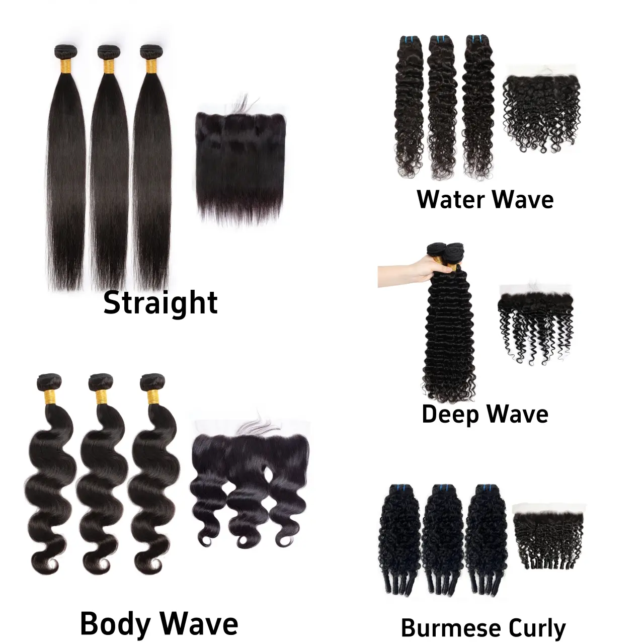 [Last Special Offer] Human Hair 3 Bundles with 13x4 Lace Frontal Straight/Body Wave/Water Wave/Deep Wave/Burmese Curly NatureBlack Brazilian Hair SewIn Quick SalonQuality No Shedding TangleFree summerwins