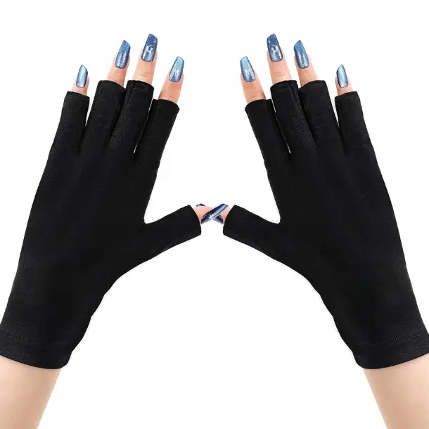 UV Gloves for Nail Lamp,Professional UPF50+ UV Protection Gloves for Manicures Nail Art,Fingerless Gloves That Shield Skin from The Sun and Nail Lamp (Black)