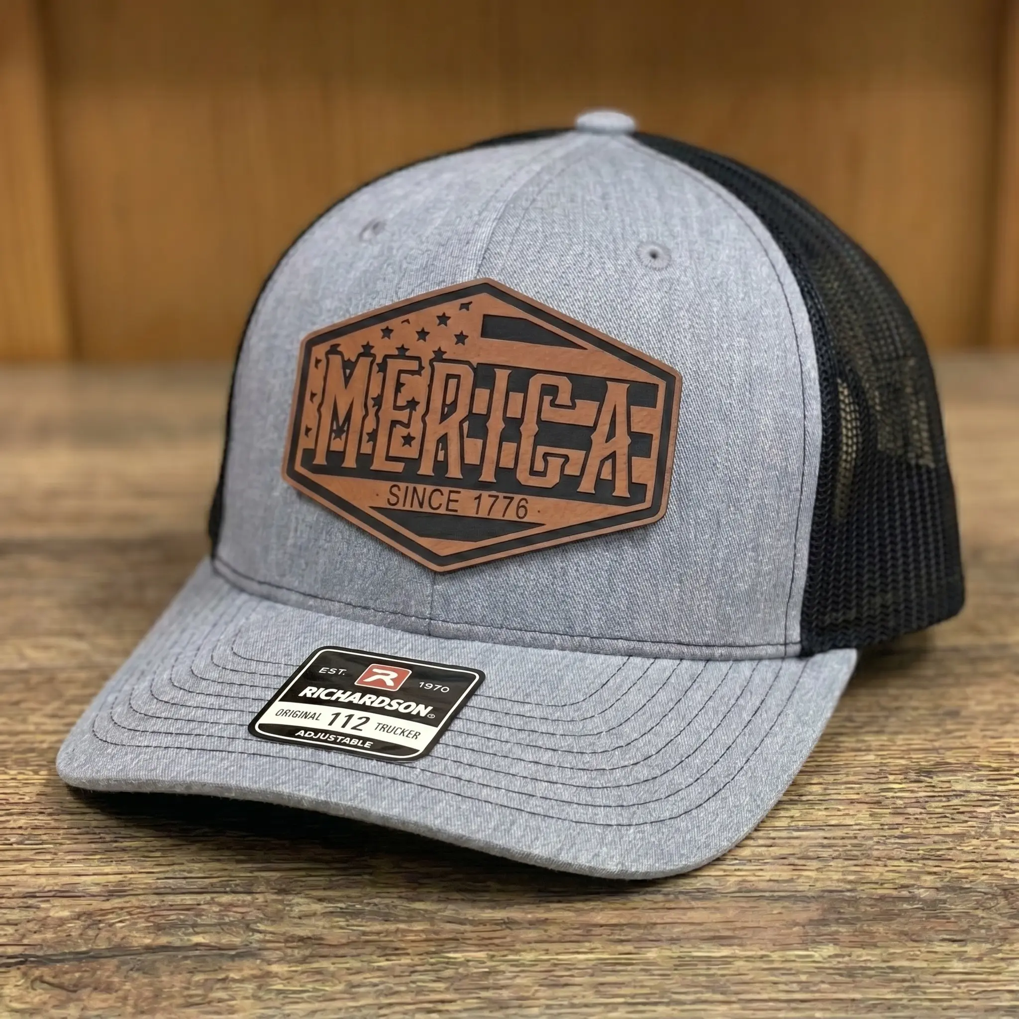 Merica Since 1776 Engraved Leather Patch Hat, Vintage Americana US Flag Heritage Baseball Cap, Retro Independence Day 4th of July Patriotic Aesthetic Snapback