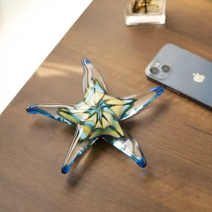 1pc of Blue Glass Starfish, Part of an Ocean-Themed Sculpture Collection, Handcrafted Blown Glass Table Ornament, Collectible Pendant, Perfect for a Seaside Home, Ideal Gift for Ocean Lovers