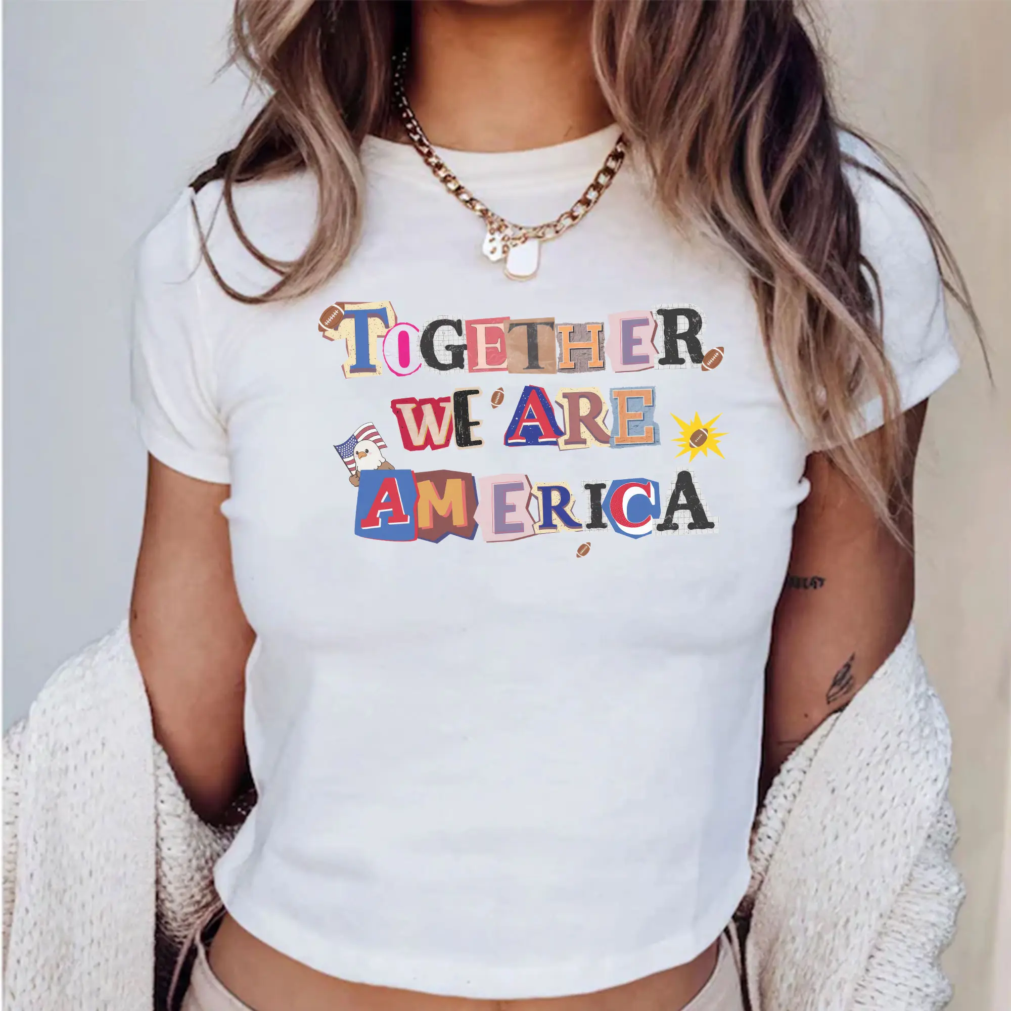 Together We Are America Baby Tee, Girls Cute Aesthetic Crop, Social Justice Women Shirt
