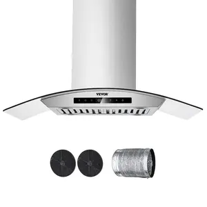 summervibes 30-Inch Chimney-Style Ceiling Mount Range Hood, 800 CFM Stainless Steel Kitchen Stove Vent with Motor, Gesture Control, Touch Panel, LED Light, Baffle Filter, Ducted/Ductless Convertible