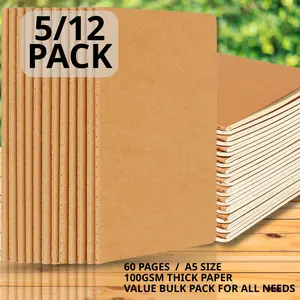 Premium A5 Stitched Notebooks Set | 100GSM Thick No-Bleed Lined Paper | Aesthetic Kraft Cover Journals for Students & Office, Bulk 3/5/12 Pack Composition Books, School Supplies Essentials